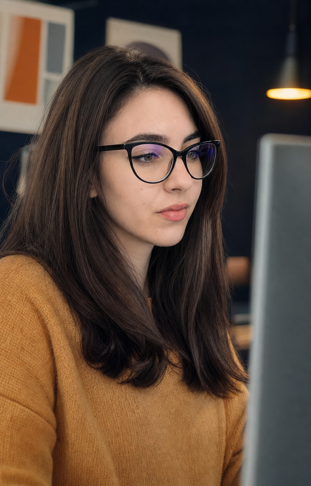 Anna Zolotnyk focused on design work at her computer
